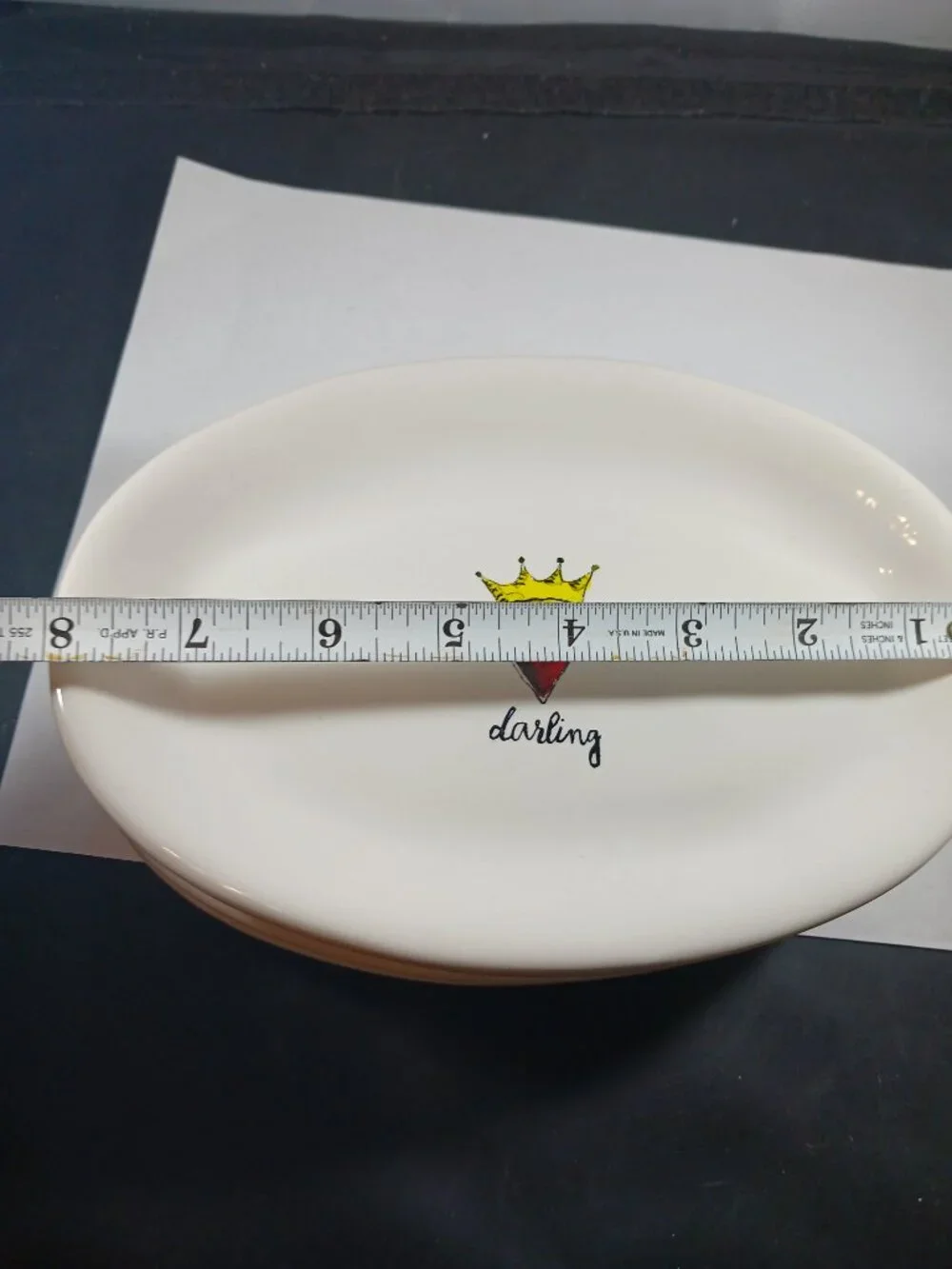 4pcs Rae Dunn AMOUR Script Heart Crown Oval Appetizer Snack Dessert